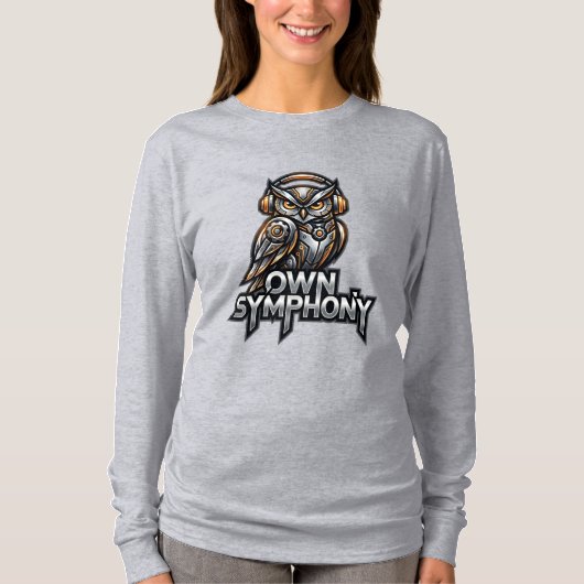 Own Symphony – 未来の音楽フクロウ Tシャツ (正面)