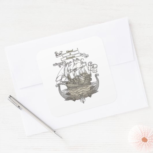 Ownership Bookplate Ex Libris Clipper Ship スクエアシール (封筒)