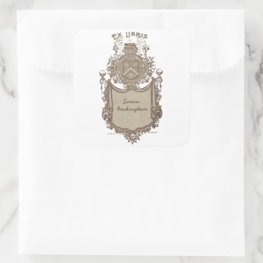 Ownership Bookplate Ex Libris Coat of Arms スクエアシール (バッグ)