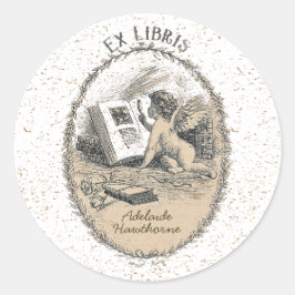 Ownership Bookplate Ex Libris Victorian Angel ラウンドシール
