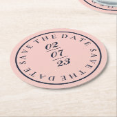 OXFORD BLUEとシンプルベビーピンクの日付を保存 ラウンドペーパーコースター (アングル)
