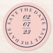 OXFORD BLUEとシンプルベビーピンクの日付を保存 ラウンドペーパーコースター (正面)