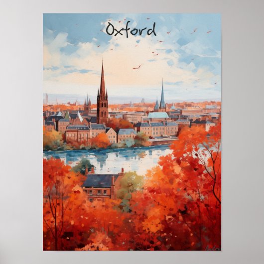 Oxford England Travel City Painting Aesthetic ポスター (正面)