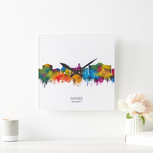 Oxford Mississippi Skyline スクエア壁時計 (ホーム)