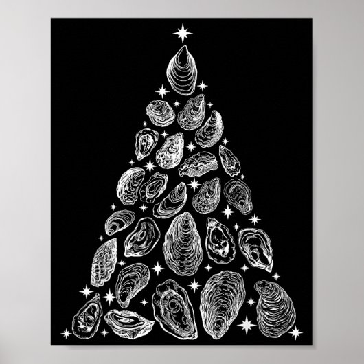 Oyster Christmas Tree Seafood Shellfish Holiday Be ポスター (正面)