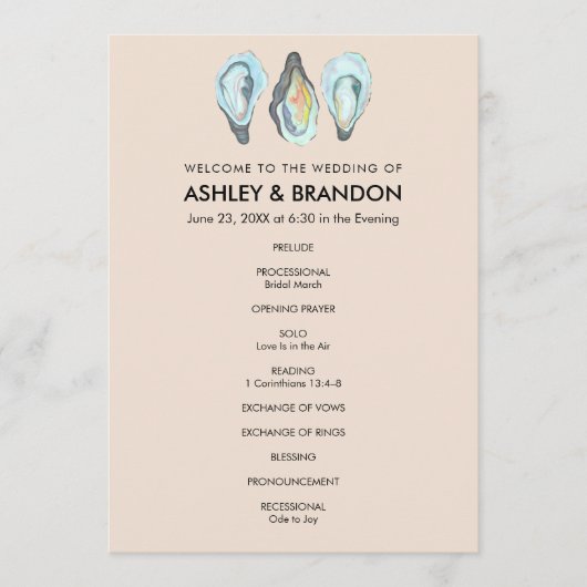 Oyster Coastal Seaside Wedding Ceremony プログラム (正面)