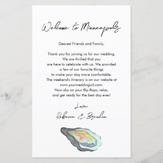 Oyster Coastal Wedding Welcome Bag Letter (正面)