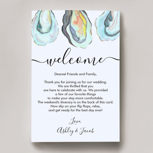 Oyster Coastal Wedding Welcome Letter & Itinerary