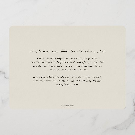 Oyster MD Caduceus卒業写真の発表 箔招待状 (裏面)