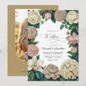 Oyster Pearl, Soft Taupe & Champagne Blush Wedding 招待状 (正面/裏面)