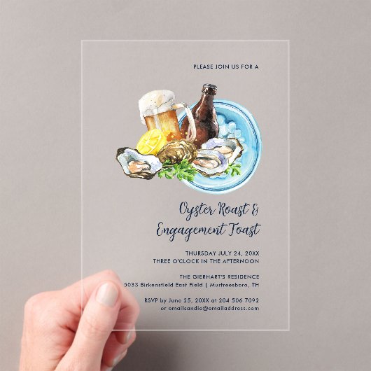 Oyster Roast and Engagement Toast Seafood Party アクリル招待状 (インサイチュ (ポータブル))