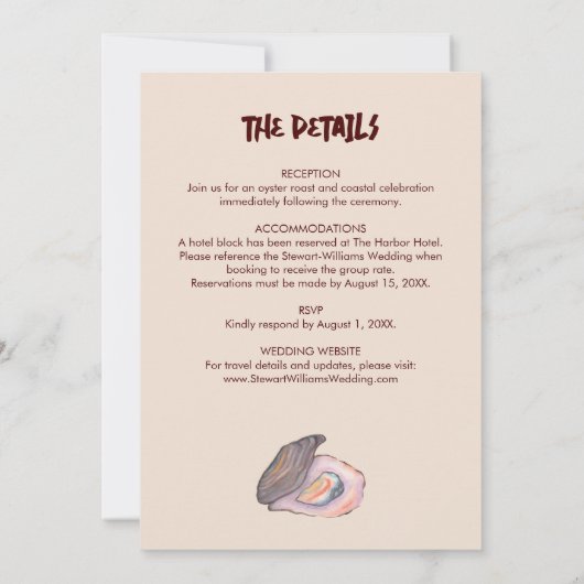 Oyster Roast Coastal Seaside Watercolor Wedding  招待状 (裏面)