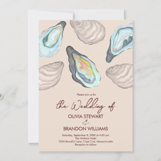 Oyster Roast Coastal Seaside Watercolor Wedding 招待状 (正面)