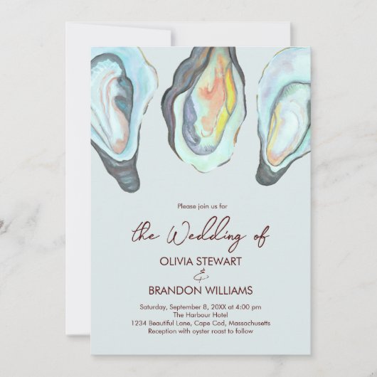 Oyster Roast Coastal Seaside Watercolor Wedding  招待状 (正面)