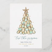 Oyster Shell Tree Coastal Christmas Photo 箔シーズンカード (正面)