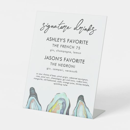 Oyster Wedding Signature Drinks Sign, Cocktail 台座サイン (正面)