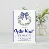 Oyster Wreath Blue Striped Ribbon Oyster Roast 招待状 (スタンド正面)