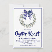 Oyster Wreath Blue Striped Ribbon Oyster Roast 招待状 (正面)