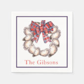 Oyster Wreath Plaid Ribbon Border Personalized スタンダードカクテルナプキン (正面)