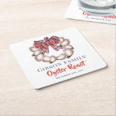 Oyster Wreath Plaid Ribbon Oyster Roast Custom スクエアペーパーコースター (アングル)