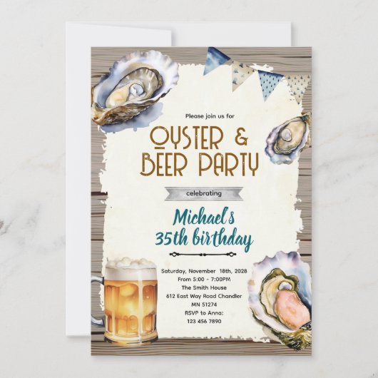 Oysters and beer party invitation 招待状 (正面)