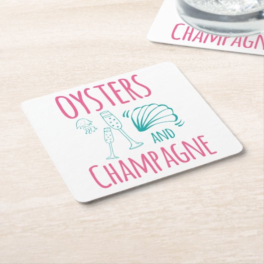"Oysters & Champagne"  スクエアペーパーコースター (アングル)