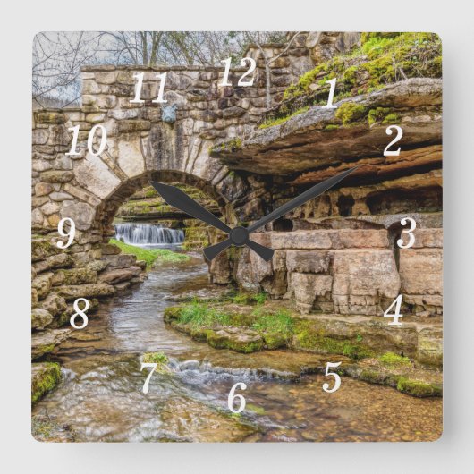 Ozarks滝の下にブリッジの壁時計 スクエア壁時計 (正面)
