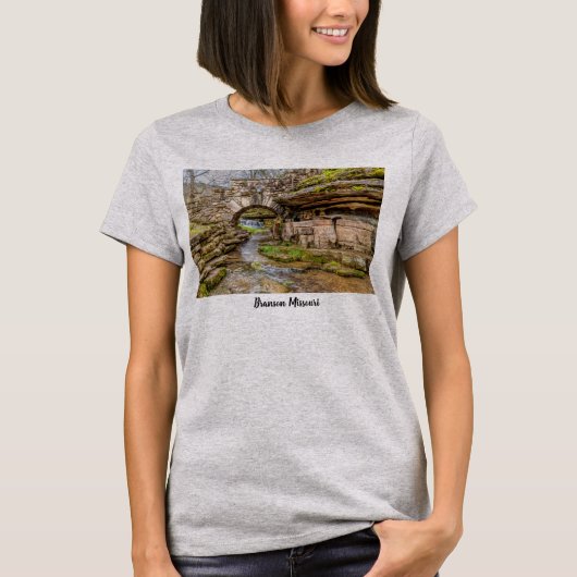 Ozarks Waterfall Under Bridge Women's T-Shirt Tシャツ (正面)