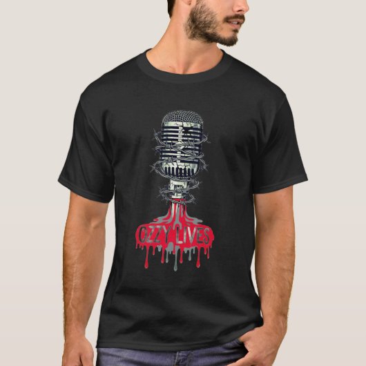 OZZY LIVES – Bloody Mic + Barbed Wire Tシャツ (正面)