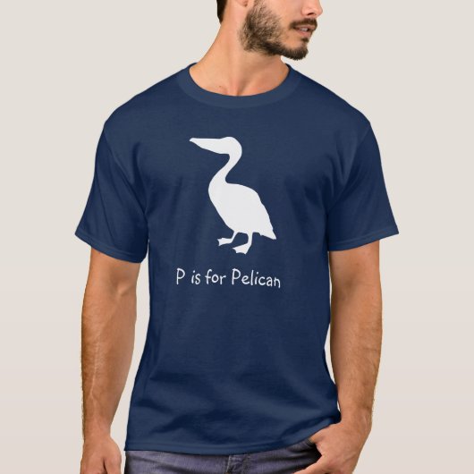 Pはペリカンのシルエット 白 Tシャツ (正面)