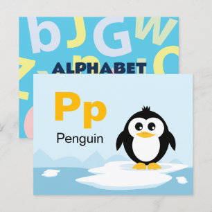 Pはペンギン用 – アルファベットフラッシュカード ポストカード