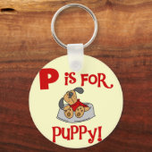 Pは子犬のTシャツおよびギフトのためです キーホルダー (正面)