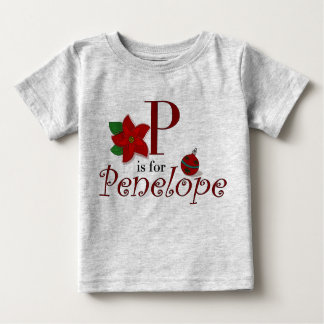 PはPenelope用、ベビーの初めてのクリスマスTシャツ ベビーTシャツ