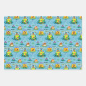 Pを包む誕生日の先端を有する第13おもしろいカエル ラッピングペーパーシート (正面3)