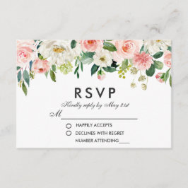 Pを結婚する水彩画の花のピンクの白RSVP 出欠カード