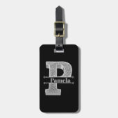 Pイニシャルパーソナライズされたシルバーモノグラムあなたの名前 ラゲッジタグ (正面縦)