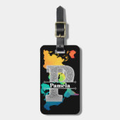 Pイニシャルパーソナライズされたシルバーモノグラムあなたの名前 ラゲッジタグ (正面縦)