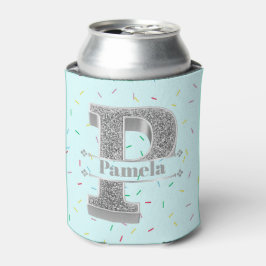 Pイニシャルパーソナライズされたシルバーモノグラムあなたの名前 缶クーラー