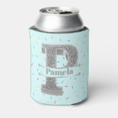 Pイニシャルパーソナライズされたシルバーモノグラムあなたの名前 缶クーラー (缶裏面)