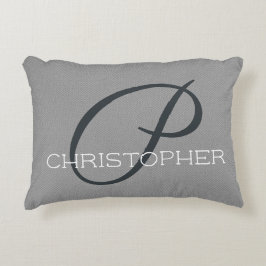 Pイニシャルパーソナライズされた名白黒グレー アクセントクッション