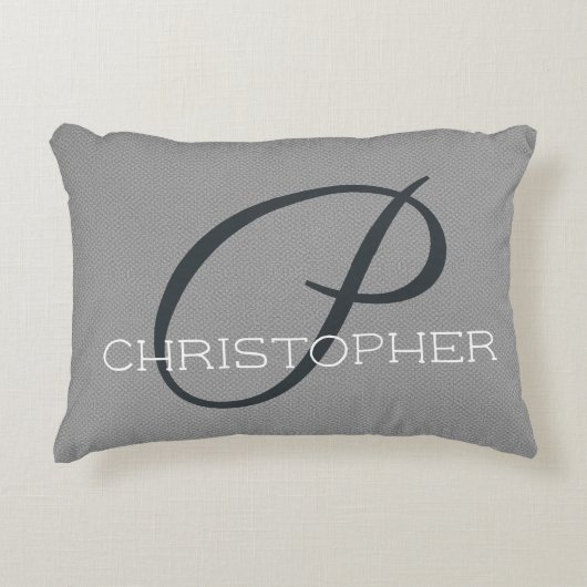 Pイニシャルパーソナライズされた名白黒グレー アクセントクッション (正面)