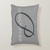 Pイニシャルパーソナライズされた名白黒グレー アクセントクッション (正面(垂直))