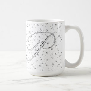 Pイニシャルモノグラムホワイトダイヤモンドプリント コーヒーマグカップ
