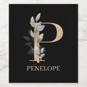 Pモノグラムパーソナライズされたフローラ ワインラベル (シングルラベル)