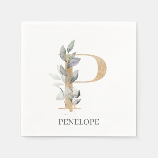 Pモノグラムフローラパーソナライズされたナプキンス スタンダードカクテルナプキン (正面)