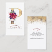 Pモノグラムブルゴーニュ金ゴールドとネイビーブルーフローラ 名刺 (正面/裏面)