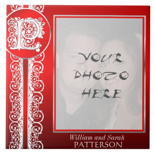 Pモノグラム「赤の白いレース」と写真 – タイル (正面)