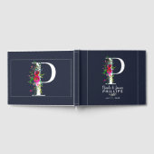 Pレターイニシャルモノグラムフローラ結婚名 ゲストブック (全面)