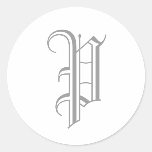 Pレターモノグラムステッカーグレー旧英語 ラウンドシール (正面)