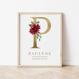 Pレターモノグラムネームマルサラフローラ子供部屋 ポスター